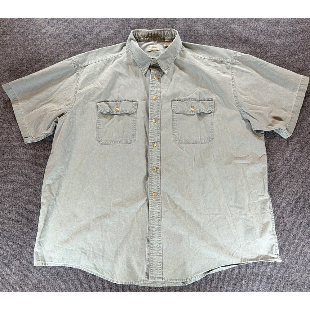 LL Bean Mens 2XL Regular Green Short Sleeve Button Front Shirt OPD71 Canada